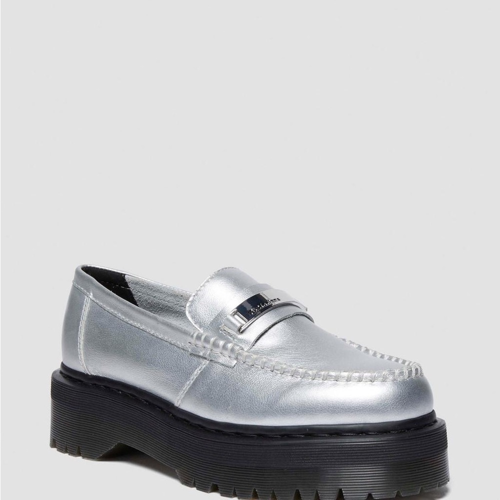 Dr. Martens Silver Platform Loafers